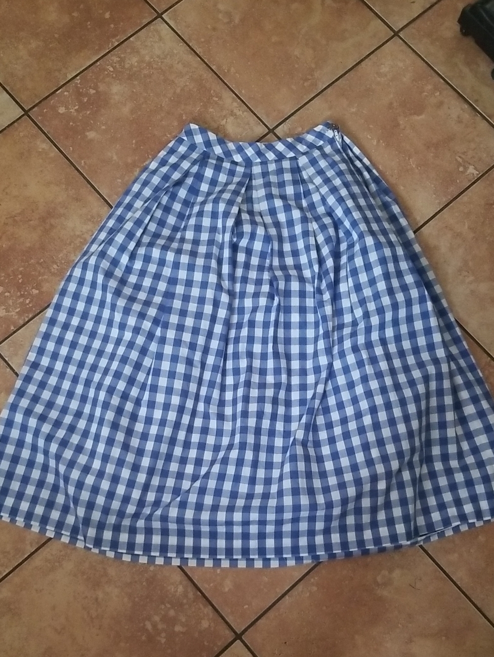 Blue Gingham Full A-Line Skirt